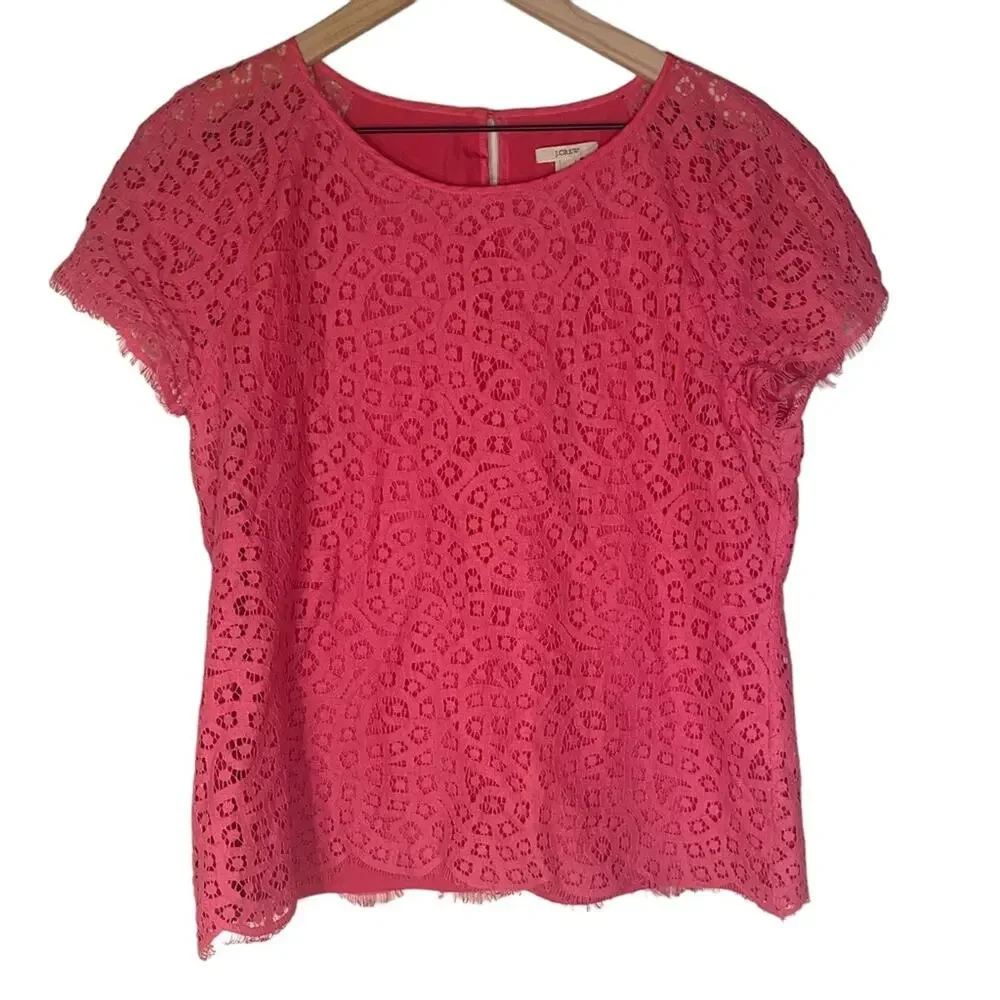 J.Crew Hot Pink Raindrop Lace Top Size 8